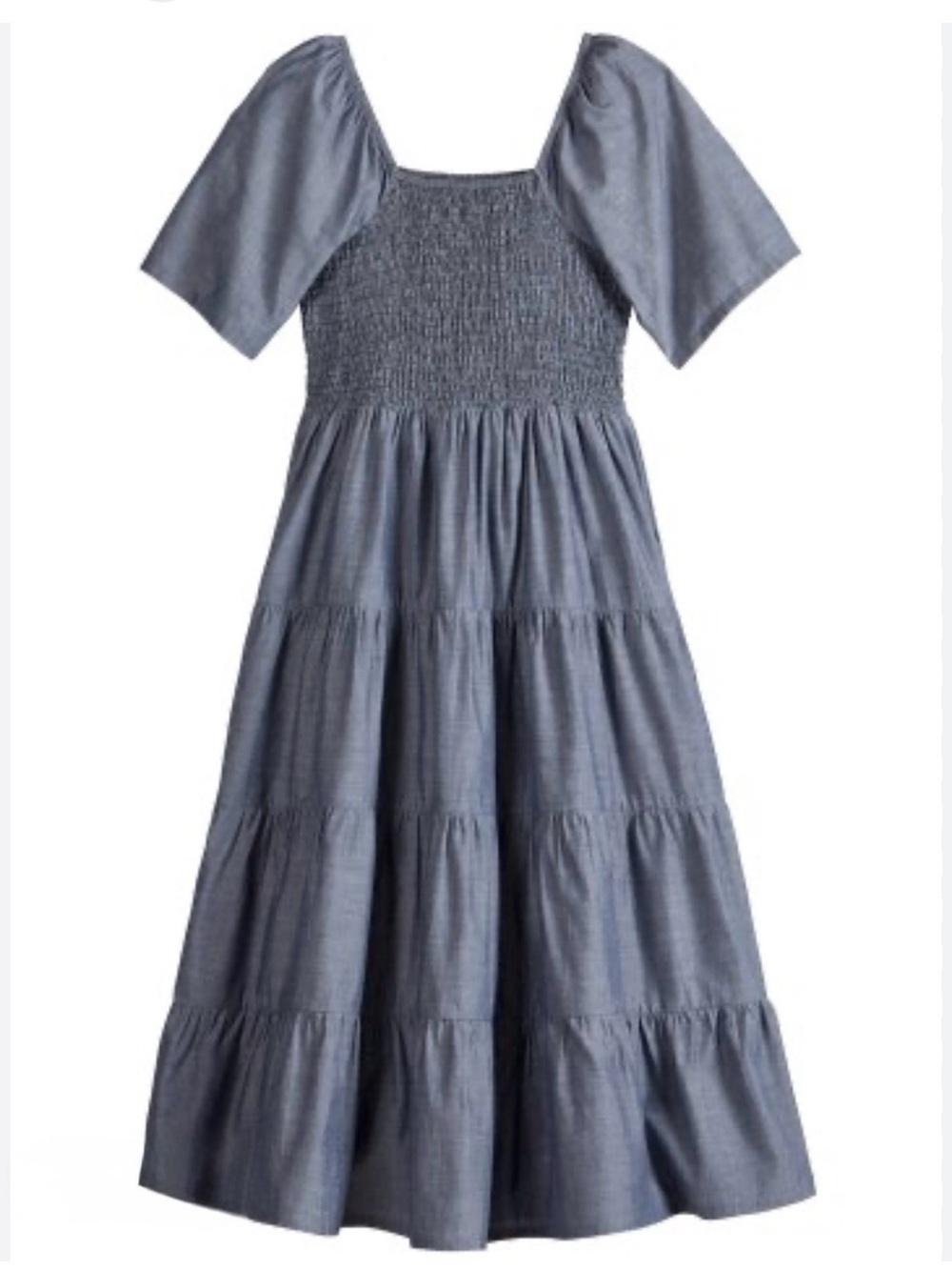 Ella Simone Blue Cotton Chambray Smocked Tiered Midi Dress 3X